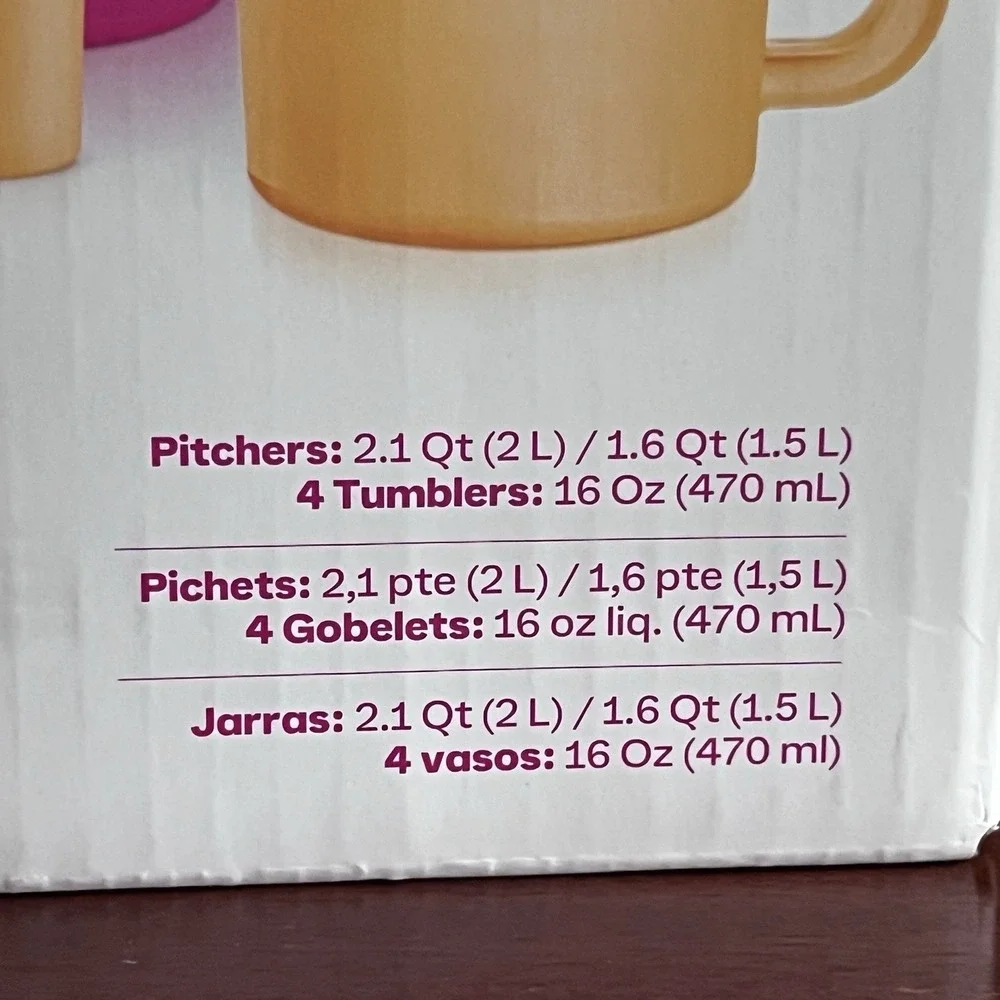Tupperware Heritage 2‎ Pitcher 4 Tumbler Set With Lids Pink Orange New Sealed